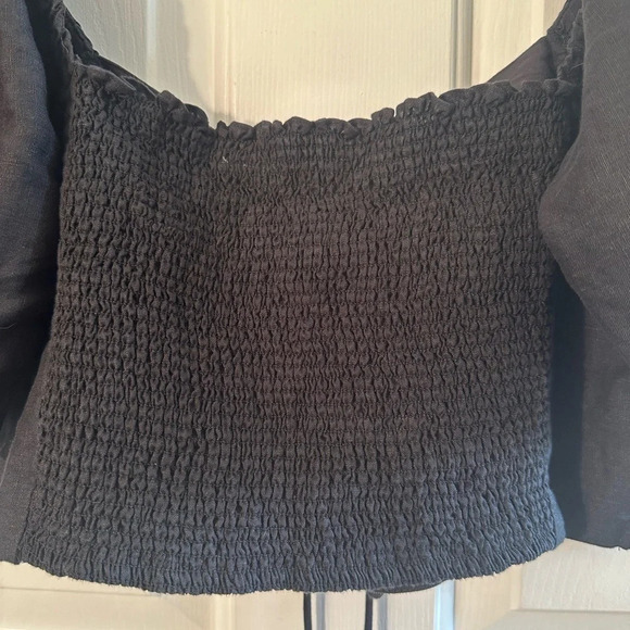 NWT! BODEN Halter Neck Cut Out Linen Crop Top US 12 Black Poof Sleeves Tie CUTE - Picture 10 of 15